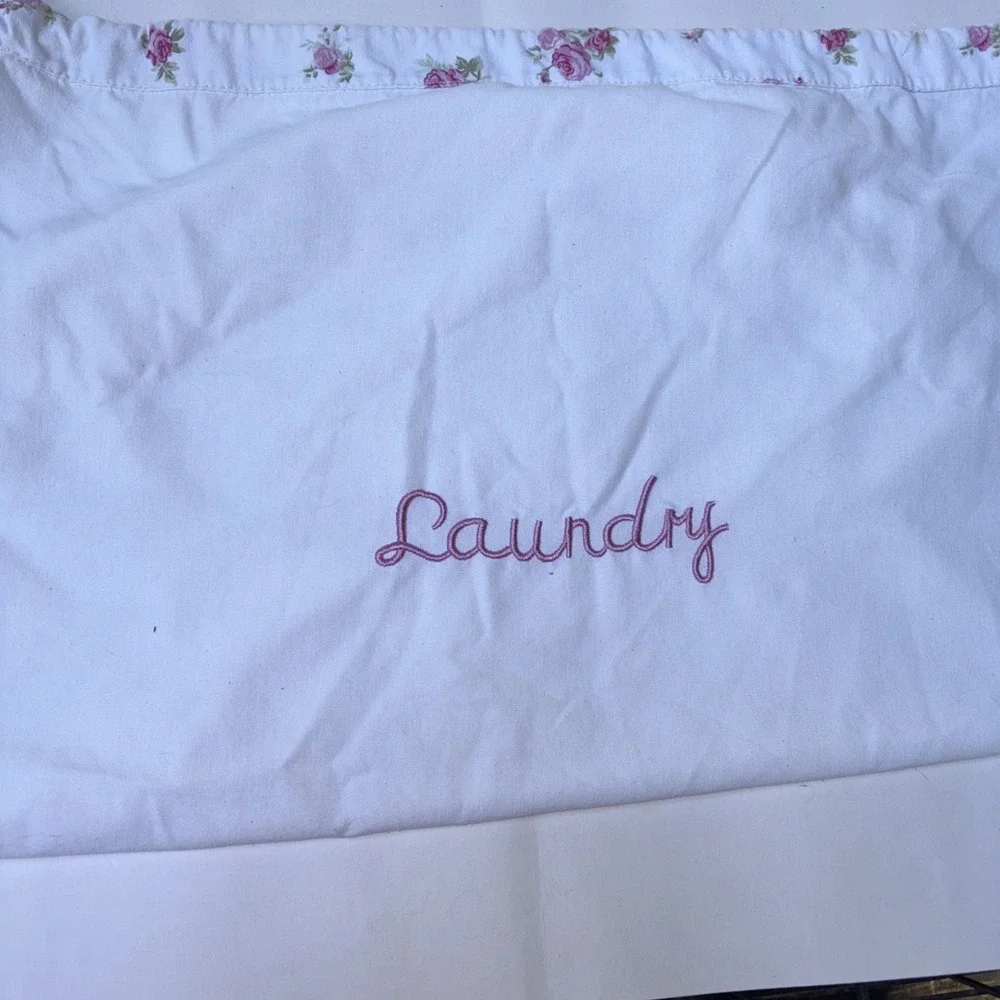 Cloth Laundry Bag Drawstring Floral Retro Flower Pink White Green